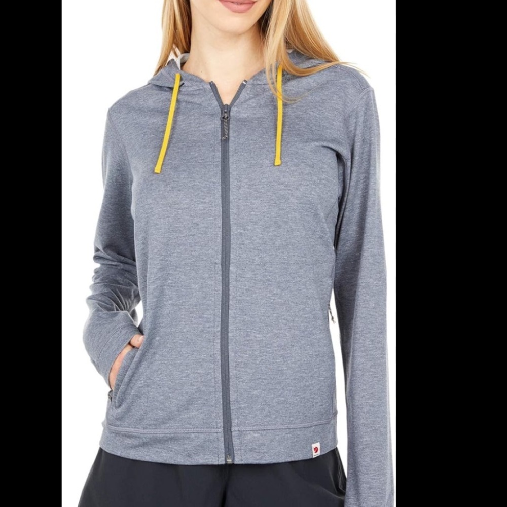 Fjallraven Size Small Heather Gray Zip with Yellow Trim High Coast Lite Hoodie